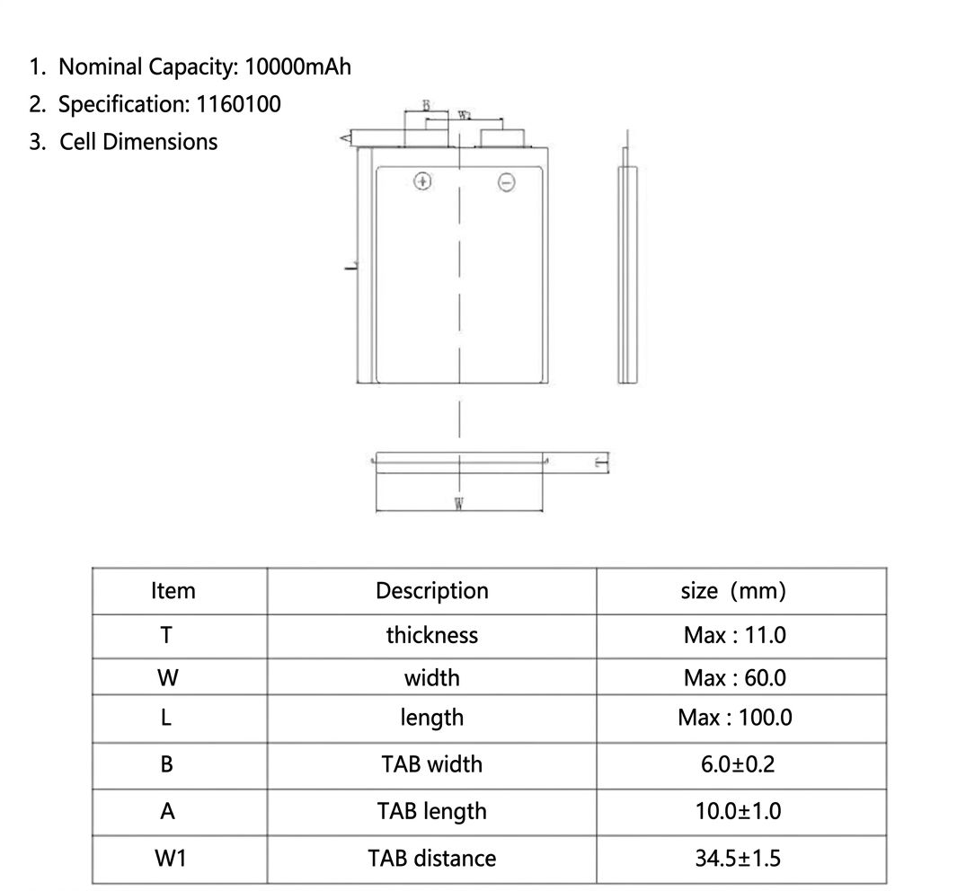 3.7V 10000mAh 1160100 Rechargeable Lithium Ion Polymer Battery for Consumer Electronics