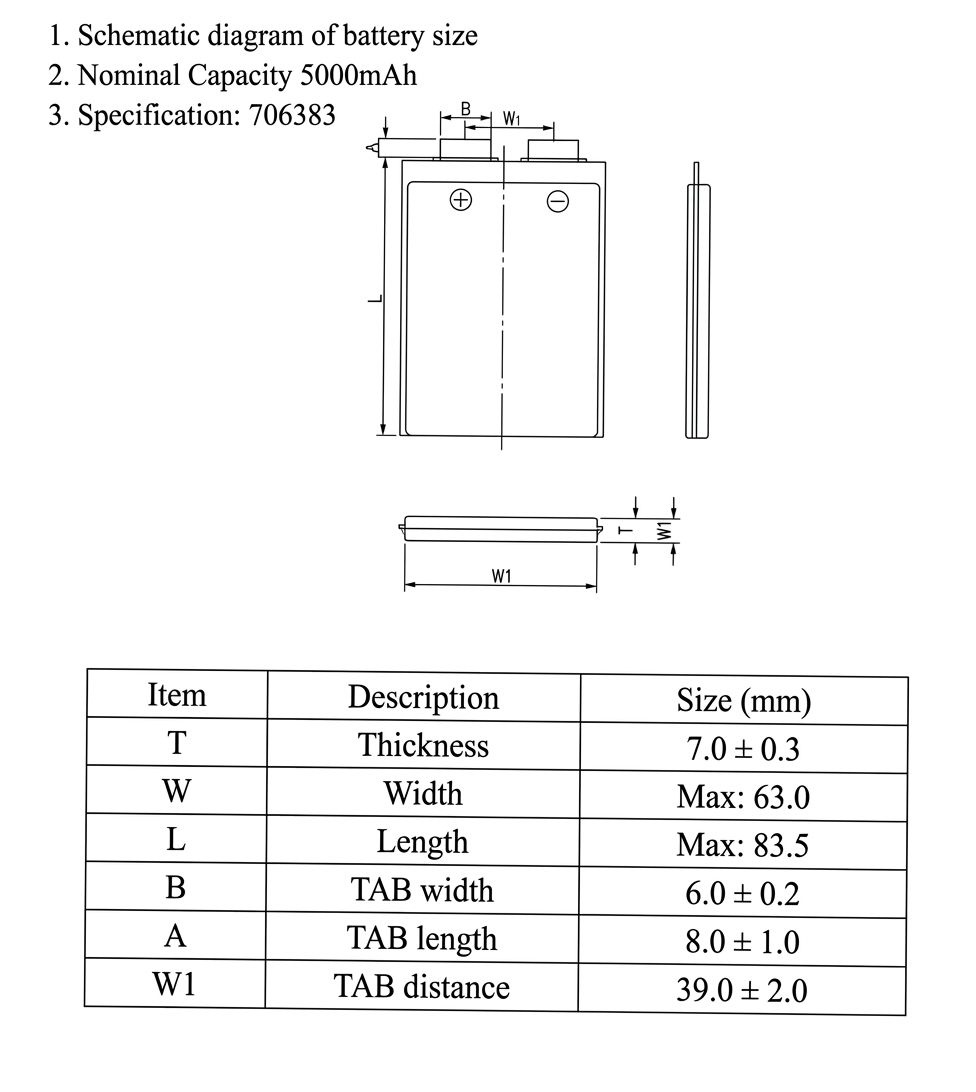 3.8V 5000mAh 706383 Rechargeable Lithium Ion Battery Pack, High Capacity Li-Po Cell for Consumer Electronics