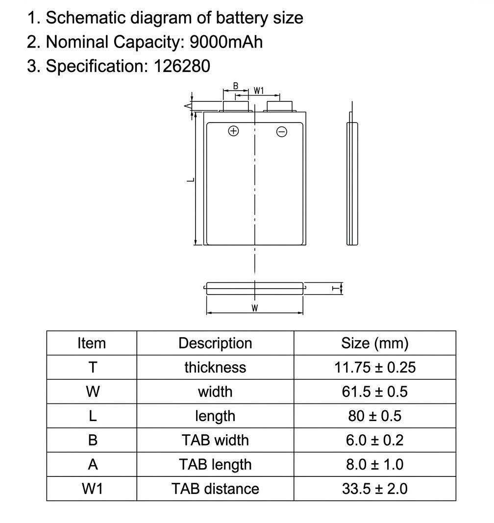 DJ 126280 3.8V 9000mAh High Capacity Lithium Ion Rechargeable Pouch Battery Cell